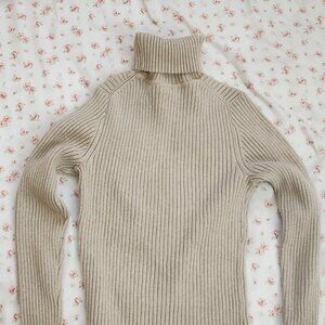 GAP turtleneck ribbed bodycon tan sweater